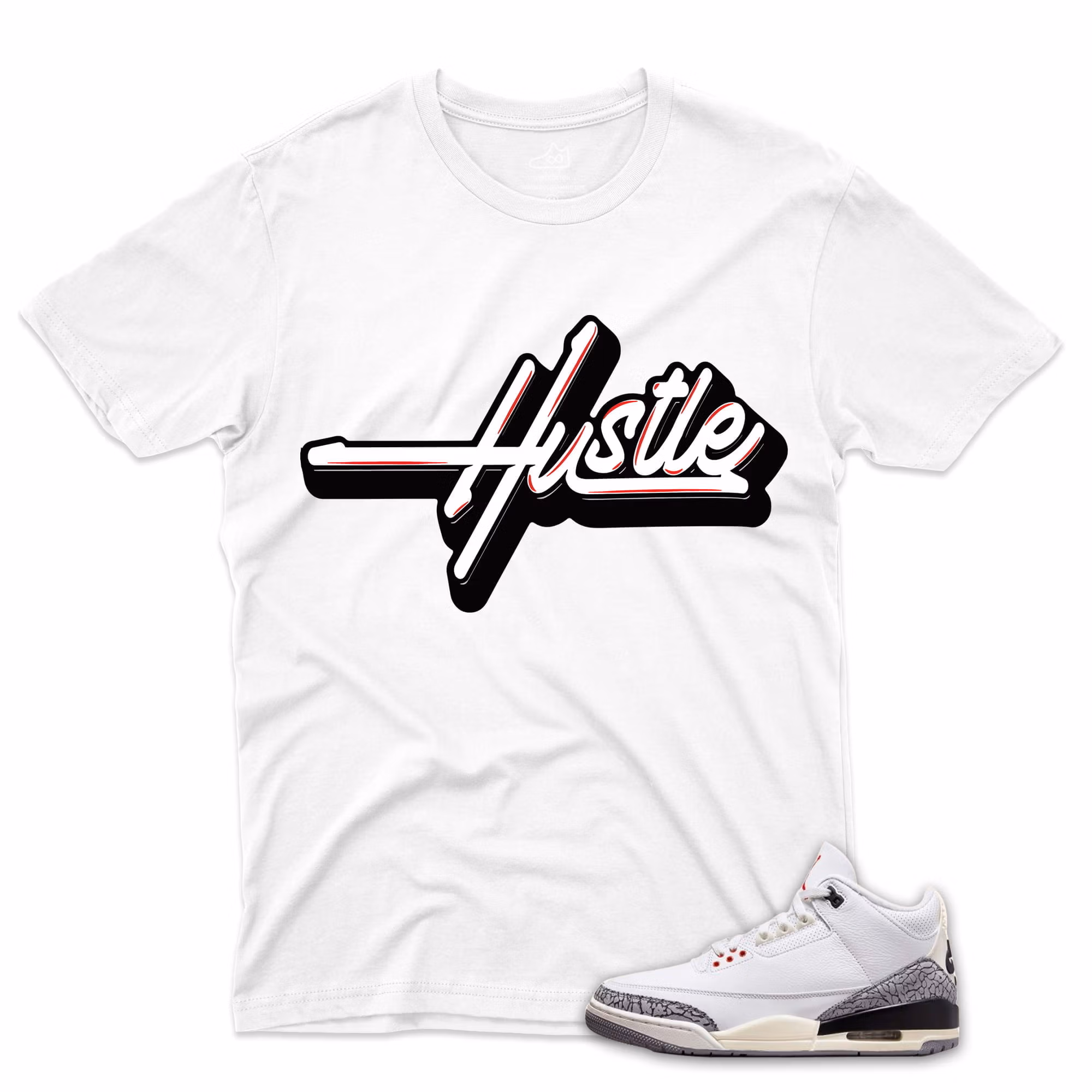 AJ3 White Cement Reimagined - Hustle - White