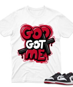 J1 Retro Low OG Black Toe - GodGotMe T-Shirt - White