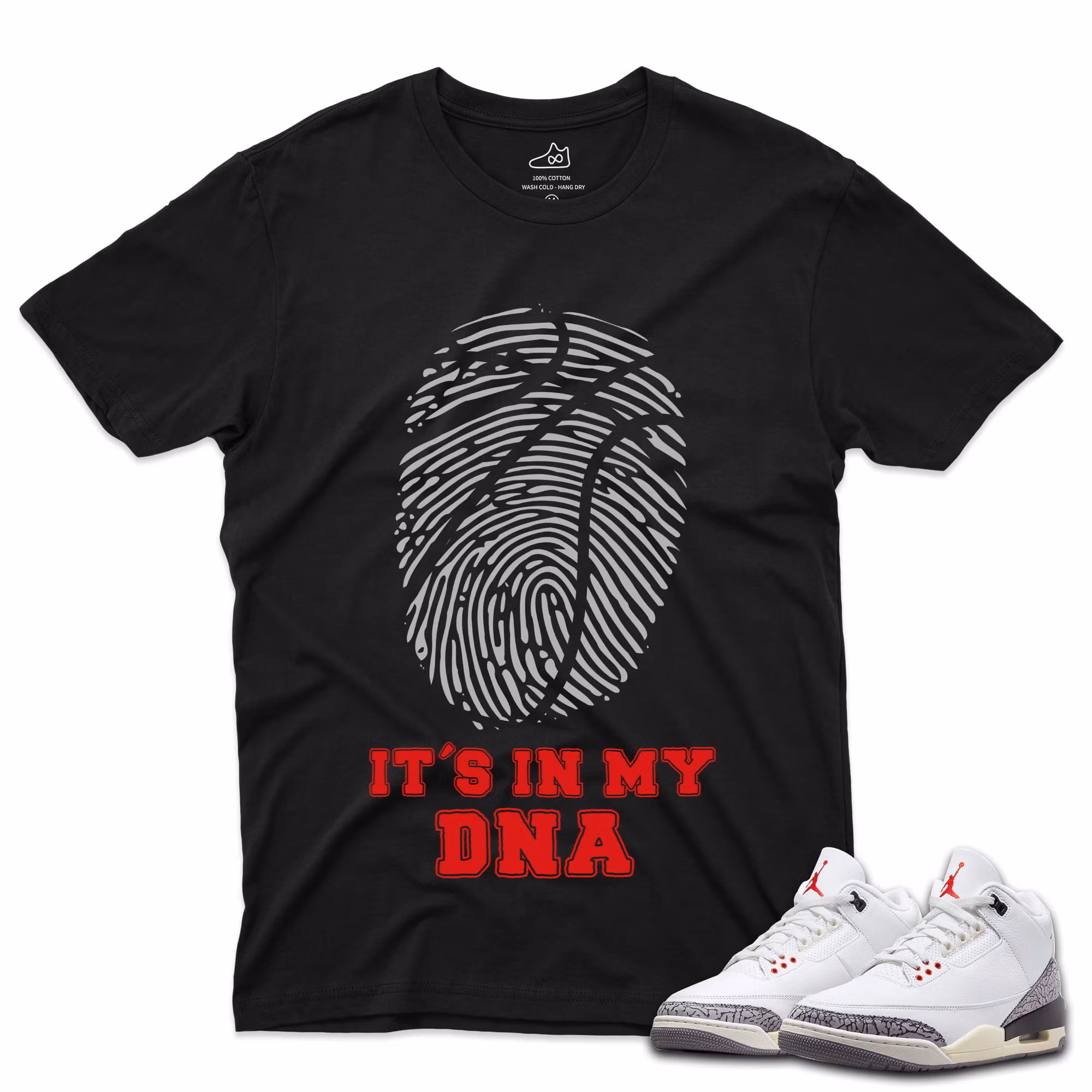 J3 Retro White Cement Reimagined - T-Shirt DNA Black