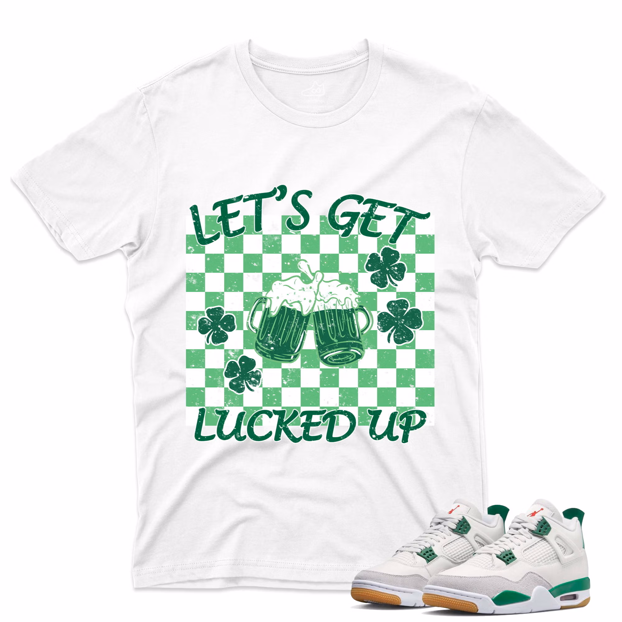 J4 Retro SB Pine Green - T-Shirt Lucked-up White
