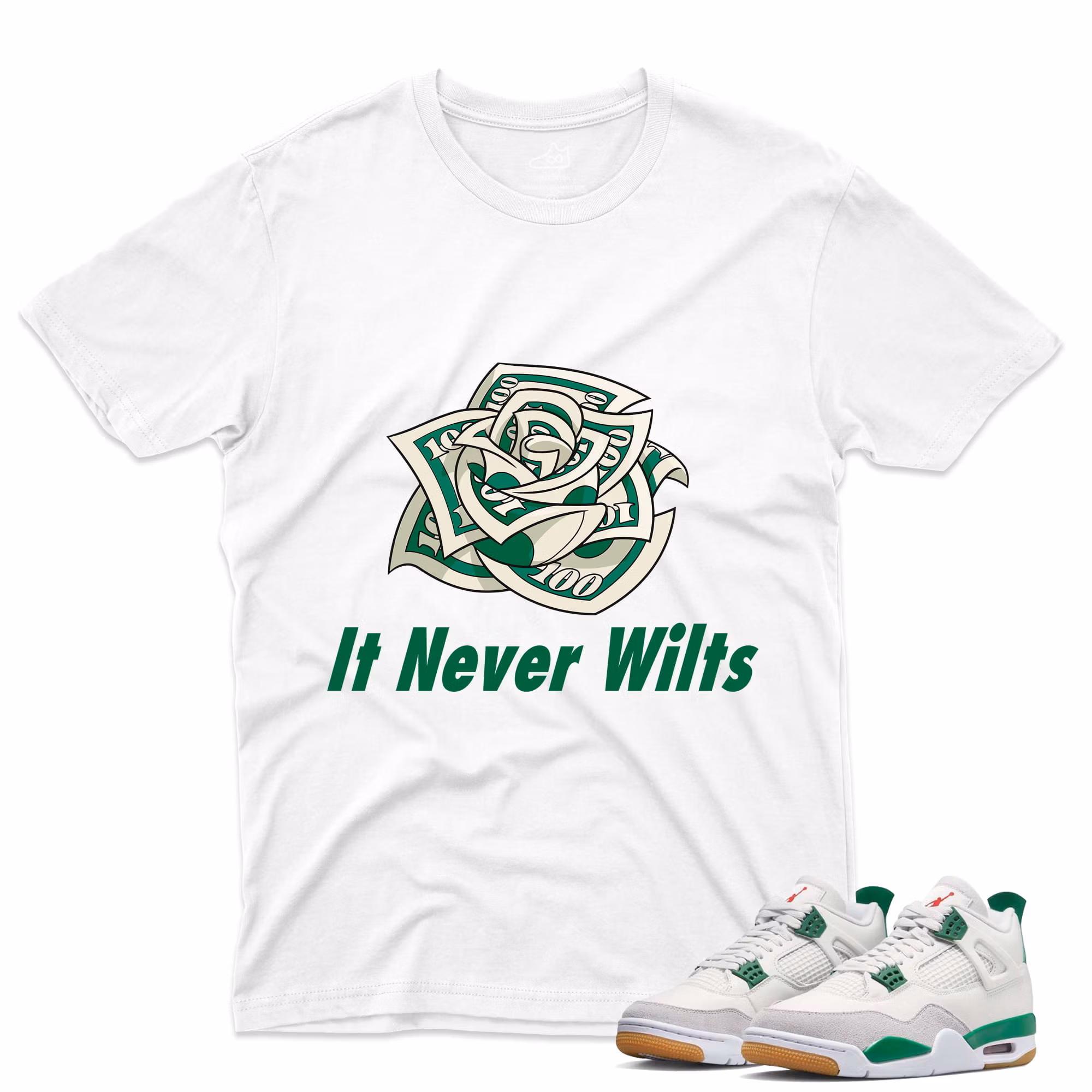 J4 Retro SB Pine Green - T-Shirt Never-Wilts White