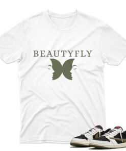 Travis Scott J1 Low OG Olive - Beautyfly T-Shirt - White