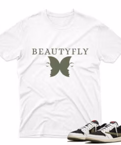 Travis Scott J1 Low OG Olive - Beautyfly T-Shirt - White