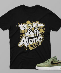 AF1 Double Swoosh Olive Gold Black – Alone – Black T-Shirt - 4FH01PT
