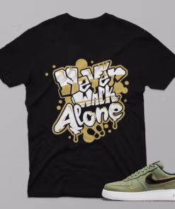 AF1 Double Swoosh Olive Gold Black – Alone – Black T-Shirt - 4FH01PT